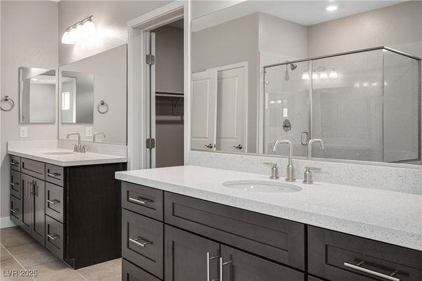 Bathroom, Dual Sink Vanities, Glass Shower, Interior, Recessed Lighting