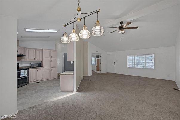 Empty room, Interior, Kitchen, Pendant Lights
