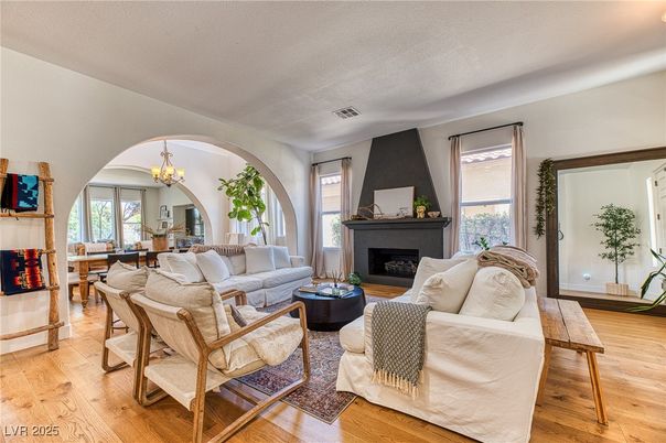 Chandelier, Dining room, Fireplace, Interior, Living room, Wood Texture Flooring