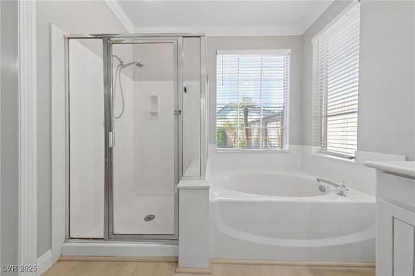 Bathroom, Glass Shower, Interior, Wood Texture Flooring