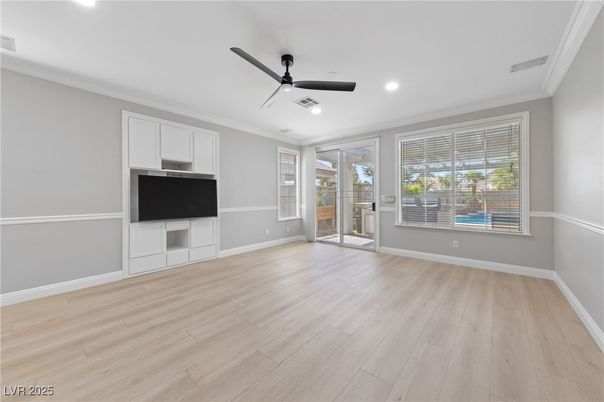 Empty room, Interior, Recessed Lighting, Wood Texture Flooring