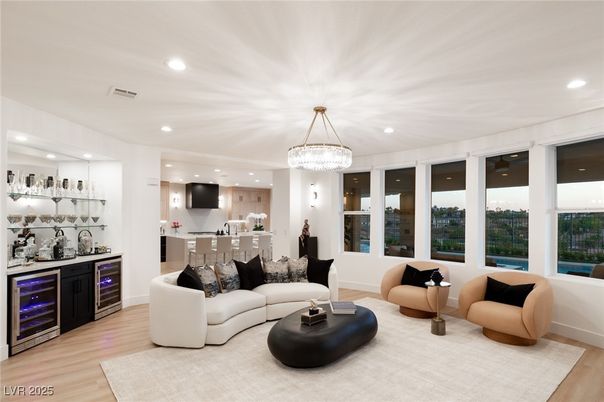 Chandelier, Interior, Kitchen, Living room, Recessed Lighting, Wood Texture Flooring