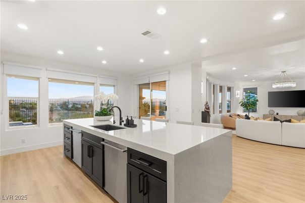 Interior, Kitchen, Living room, Recessed Lighting, Wood Texture Flooring