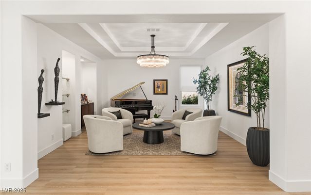 Chandelier, Interior, Living room, Piano, Recessed Lighting, Wood Texture Flooring