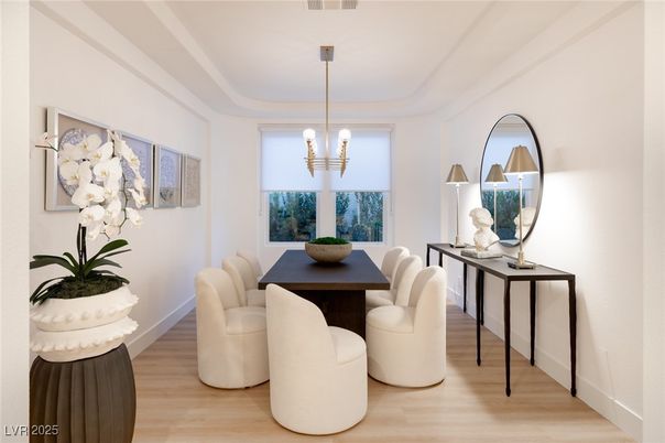 Dining room, Interior, Pendant Lights, Wood Texture Flooring