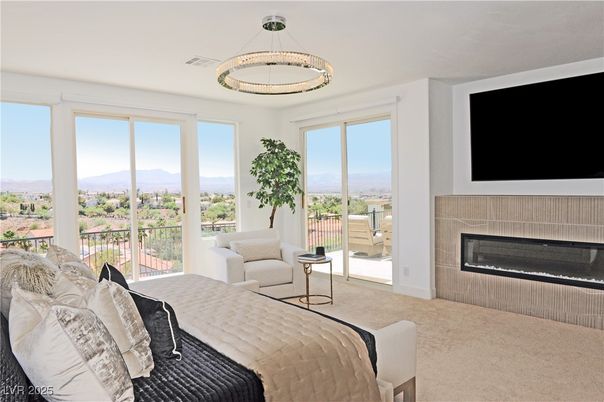 Bedroom, Fireplace, Interior, Pendant Lights
