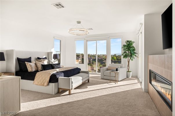 Bedroom, Fireplace, Interior, Pendant Lights