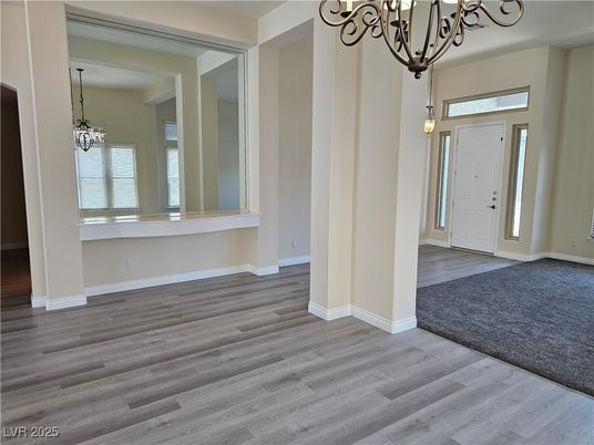 Chandelier, Empty room, Interior, Pendant Lights, Wood Texture Flooring