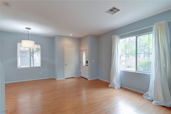 Empty room, Interior, Pendant Lights, Recessed Lighting, Wood Texture Flooring