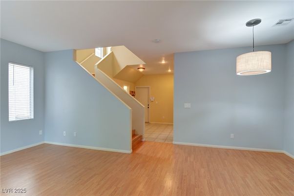 Empty room, Interior, Pendant Lights, Recessed Lighting, Wood Texture Flooring