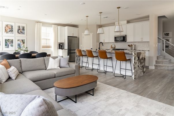 Interior, Kitchen, Living room, Pendant Lights, Recessed Lighting, Stainless Steel Appliances, Wood Texture Flooring