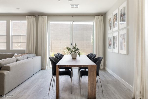 Dining room, Interior, Recessed Lighting, Wood Texture Flooring