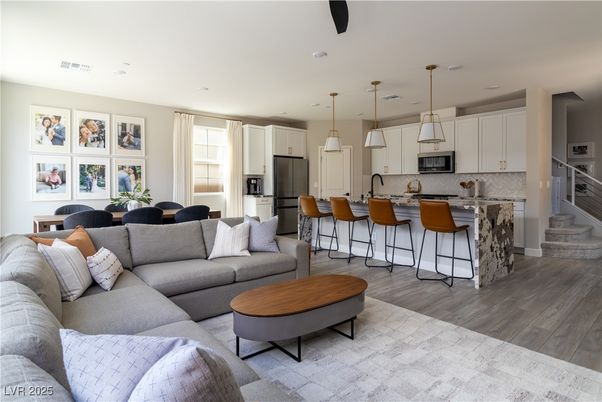 Interior, Kitchen, Living room, Pendant Lights, Recessed Lighting, Stainless Steel Appliances, Wood Texture Flooring
