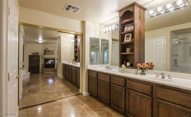 Bathroom, Dual Sink Vanities, Fireplace, Interior