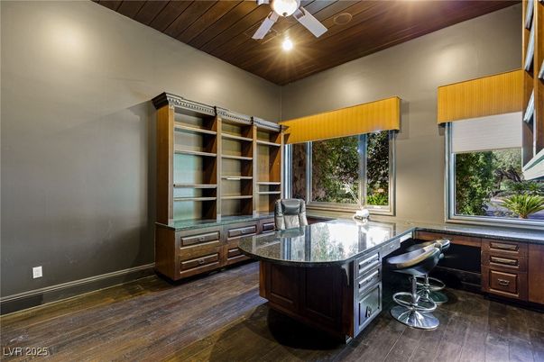 Home Office, Interior, Recessed Lighting, Wooden Ceilings, Wood Texture Flooring
