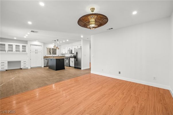 Interior, Kitchen, Pendant Lights, Recessed Lighting, Wood Texture Flooring