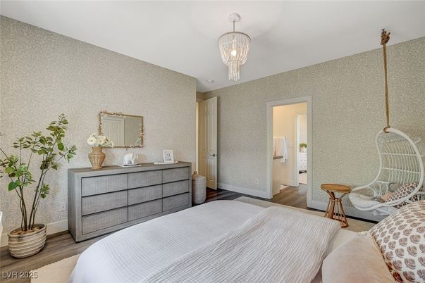 Bedroom, Chandelier, Interior, Wood Texture Flooring