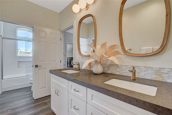 Bathroom, Dual Sink Vanities, Interior, Wood Texture Flooring
