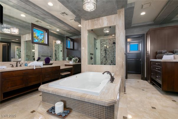 Bathroom, Dual Sink Vanities, Glass Shower, Interior, Recessed Lighting