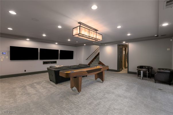 Chandelier, Game Room, Interior, Recessed Lighting