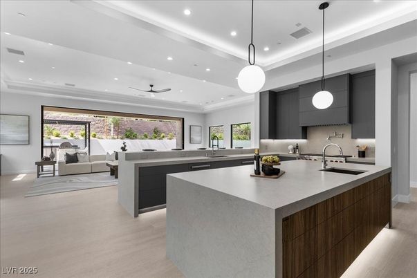 Interior, Kitchen, Living room, Pendant Lights, Recessed Lighting, Wood Texture Flooring