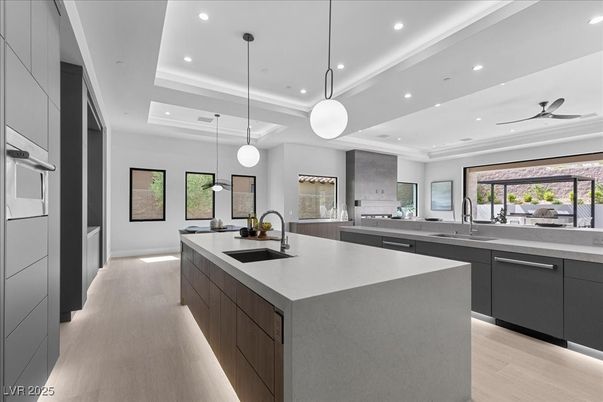 Interior, Kitchen, Pendant Lights, Recessed Lighting, Wood Texture Flooring