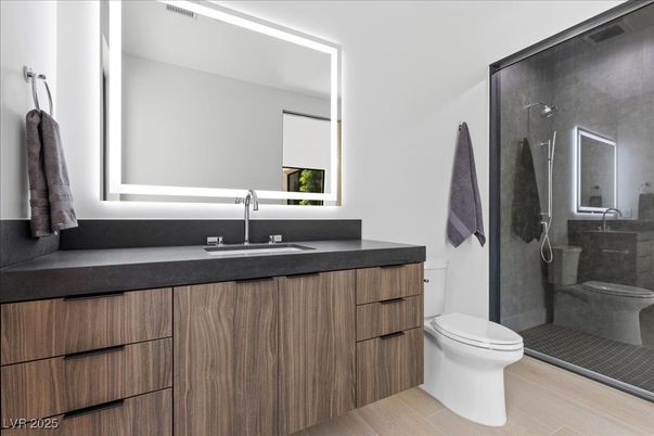 Bathroom, Glass Shower, Interior, Wood Texture Flooring