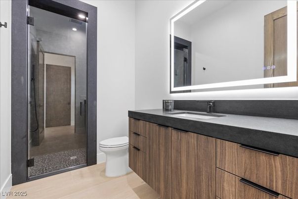 Bathroom, Interior, Recessed Lighting, Wood Texture Flooring