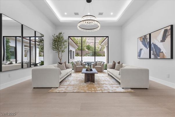 Interior, Living room, Pendant Lights, Recessed Lighting, Wood Texture Flooring