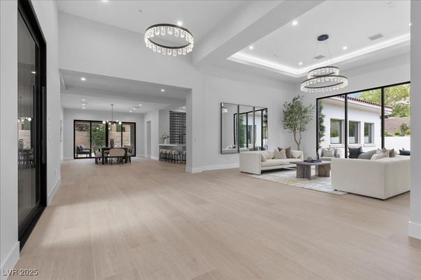 Chandelier, Dining room, Interior, Living room, Pendant Lights, Recessed Lighting, Wood Texture Flooring