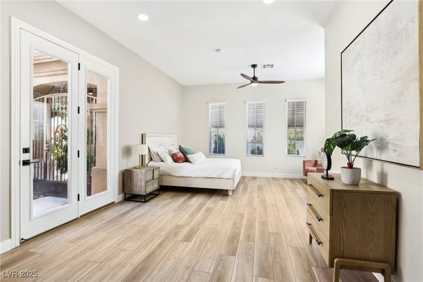 Bedroom, Interior, Recessed Lighting, Wood Texture Flooring