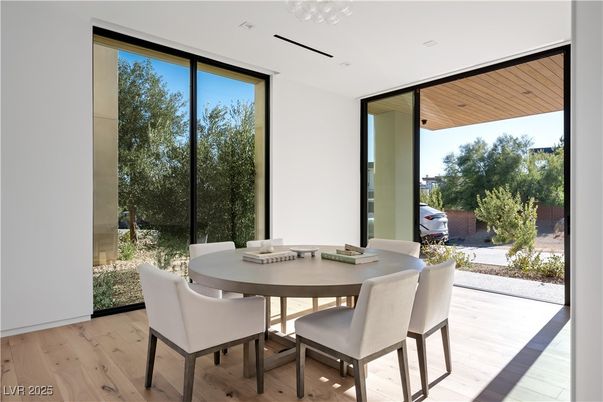 Dining room, Interior, Recessed Lighting, Wood Texture Flooring