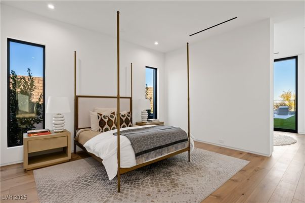 Bedroom, Interior, Recessed Lighting, Wood Texture Flooring