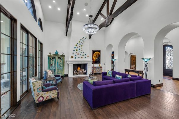 Fireplace, Interior, Living room, Recessed Lighting, Wooden Beams, Wood Texture Flooring