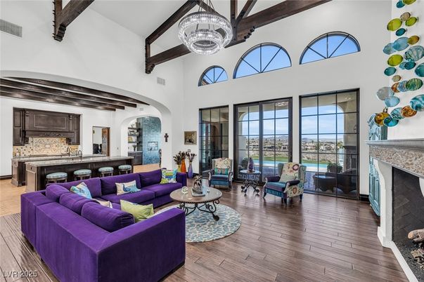 Chandelier, Fireplace, Interior, Kitchen, Living room, Pendant Lights, Wooden Beams, Wood Texture Flooring