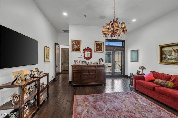 Chandelier, Interior, Living room, Recessed Lighting, Wood Texture Flooring