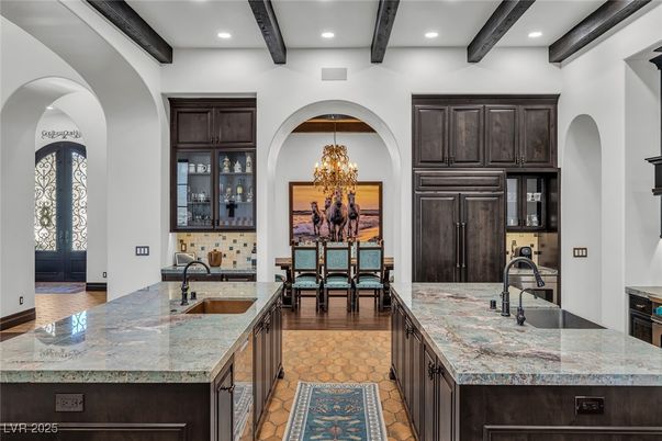 Chandelier, Dining room, Interior, Kitchen, Recessed Lighting, Wooden Beams
