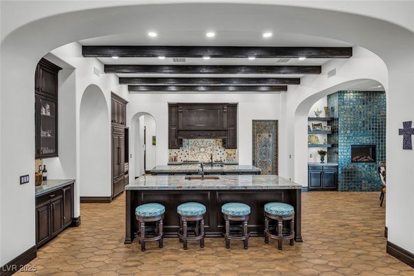 Interior, Kitchen, Recessed Lighting, Wooden Beams, Wood Texture Flooring