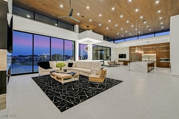 Dining room, Interior, Kitchen, Living room, Pendant Lights, Recessed Lighting, Wooden Ceilings