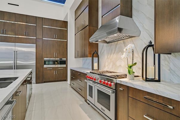 Interior, Kitchen, Marble Walls, Stainless Steel Appliances