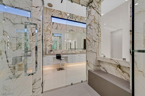 Bathroom, Glass Shower, Interior, Marble Walls