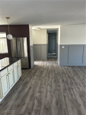 Interior, Kitchen, Pendant Lights, Stainless Steel Appliances, Wood Texture Flooring