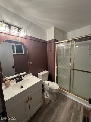 Bathroom, Glass Shower, Interior, Wood Texture Flooring