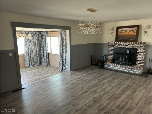 Fireplace, Interior, Pendant Lights, Wood Texture Flooring