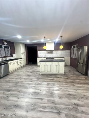 Interior, Kitchen, Pendant Lights, Recessed Lighting, Wood Texture Flooring