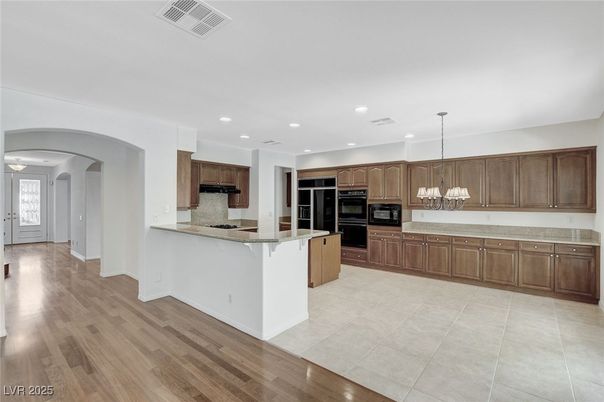 Chandelier, Interior, Kitchen, Recessed Lighting, Wood Texture Flooring