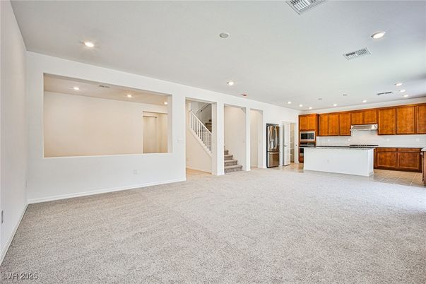 Empty room, Interior, Kitchen, Recessed Lighting, Stainless Steel Appliances