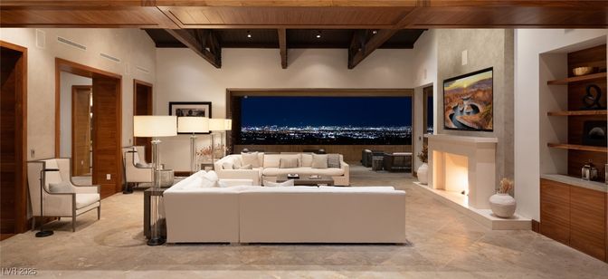 Fireplace, Interior, Living room, Recessed Lighting, Wooden Beams, Wooden Ceilings
