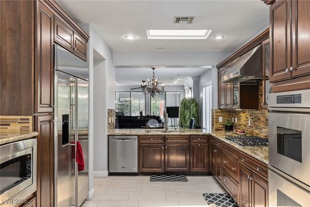 Chandelier, Interior, Kitchen, Recessed Lighting, Stainless Steel Appliances