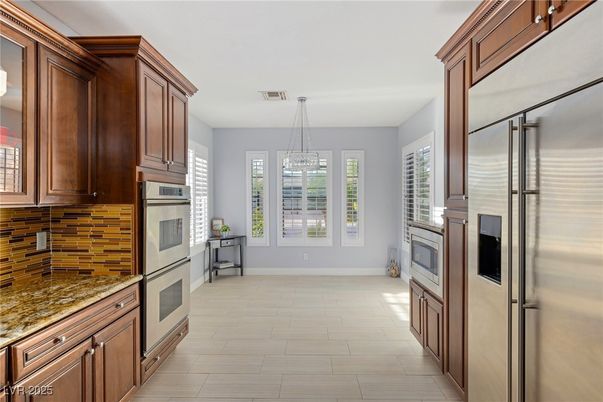 Chandelier, Interior, Kitchen, Pendant Lights, Stainless Steel Appliances